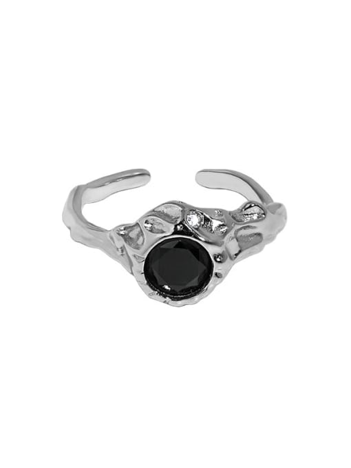 White gold [black stone] 925 Sterling Silver Cubic Zirconia Geometric Vintage Band Ring